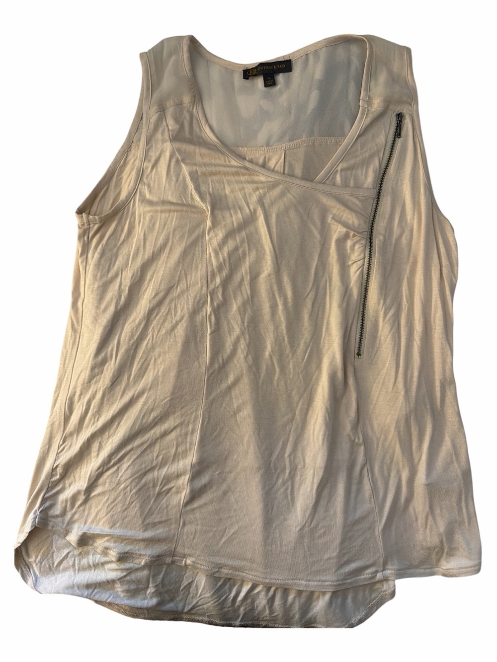 Outback Red Limited Tan Sleeveless Tank with Asymmetric Zip NWOT